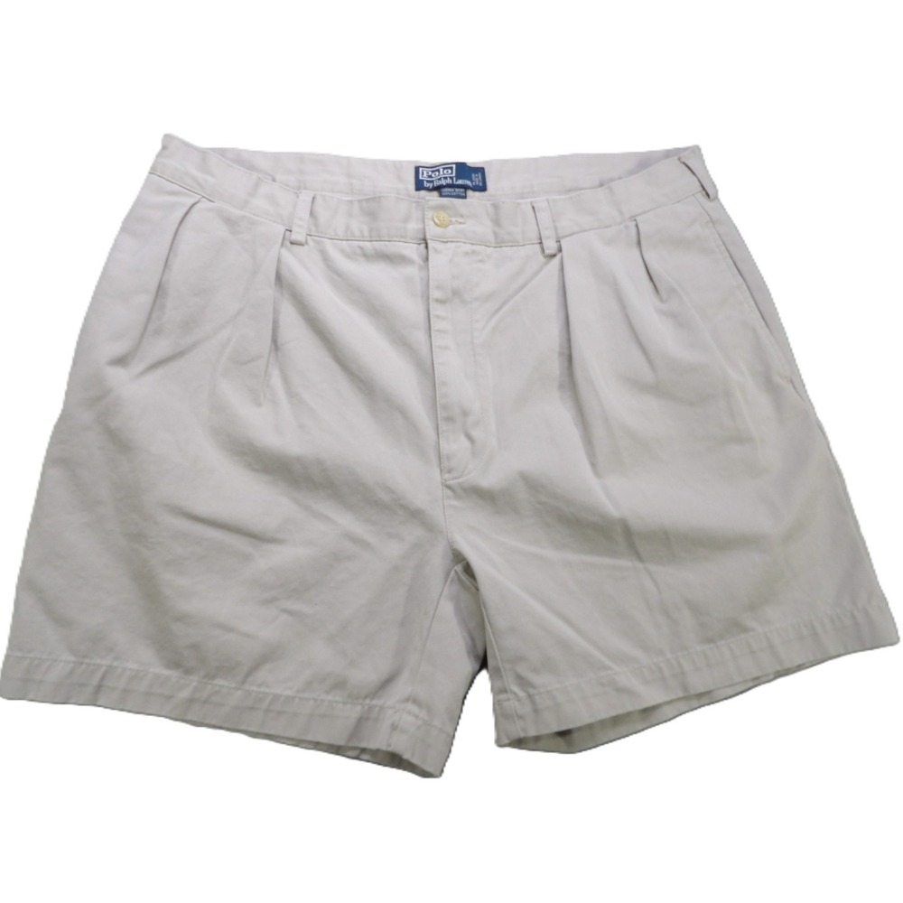 Polo Ralph Lauren Andrew Short Men W40 Beige Pleated Cotton Chino Shorts Casual
